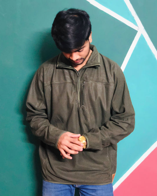 OLIVE GREEN QUARTER-ZIP JUMPER