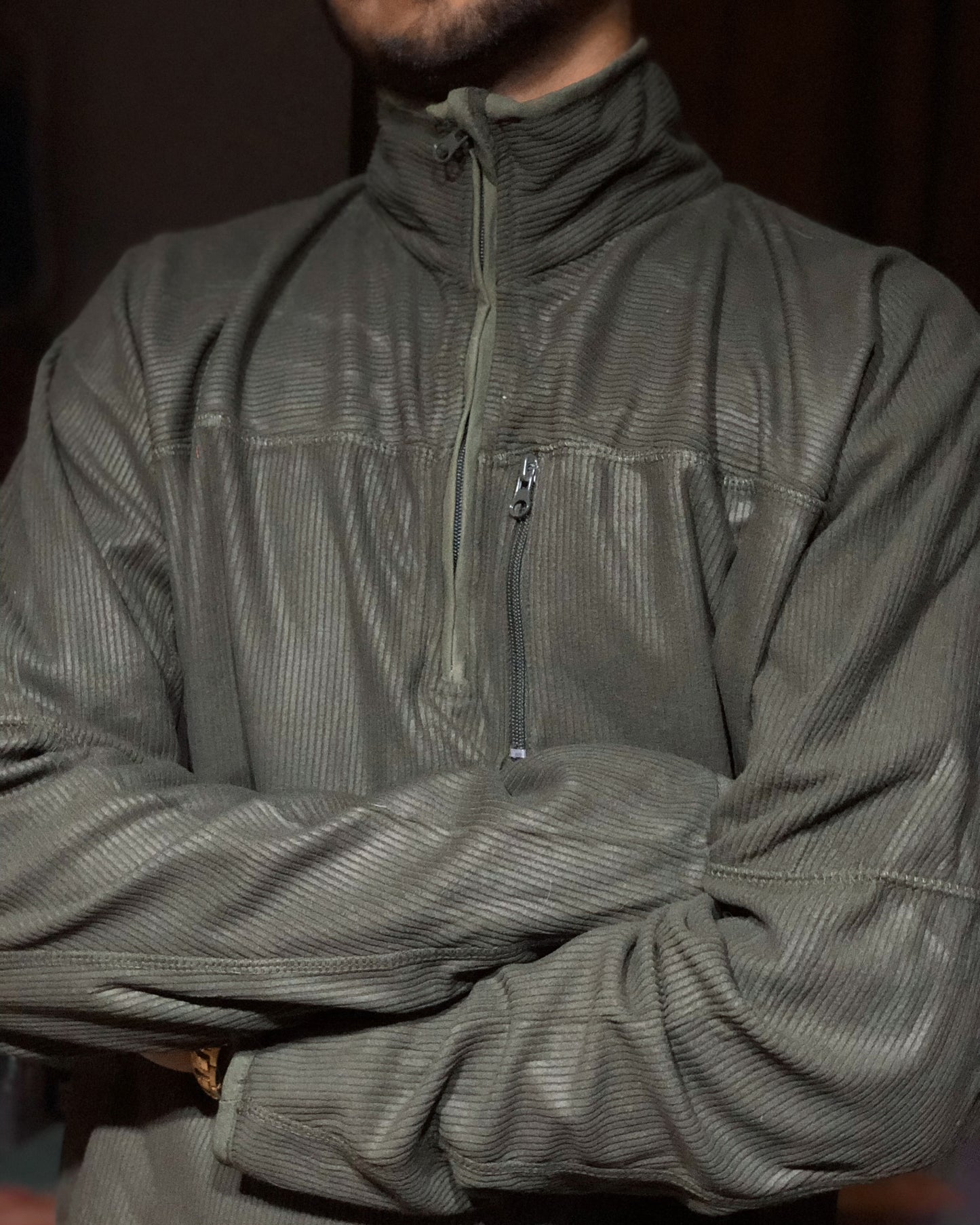 OLIVE GREEN QUARTER-ZIP JUMPER