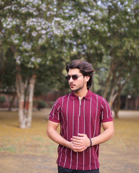 Zipper Polo (Maroon)