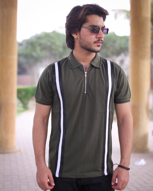 Zipper Polo (Olive Green)